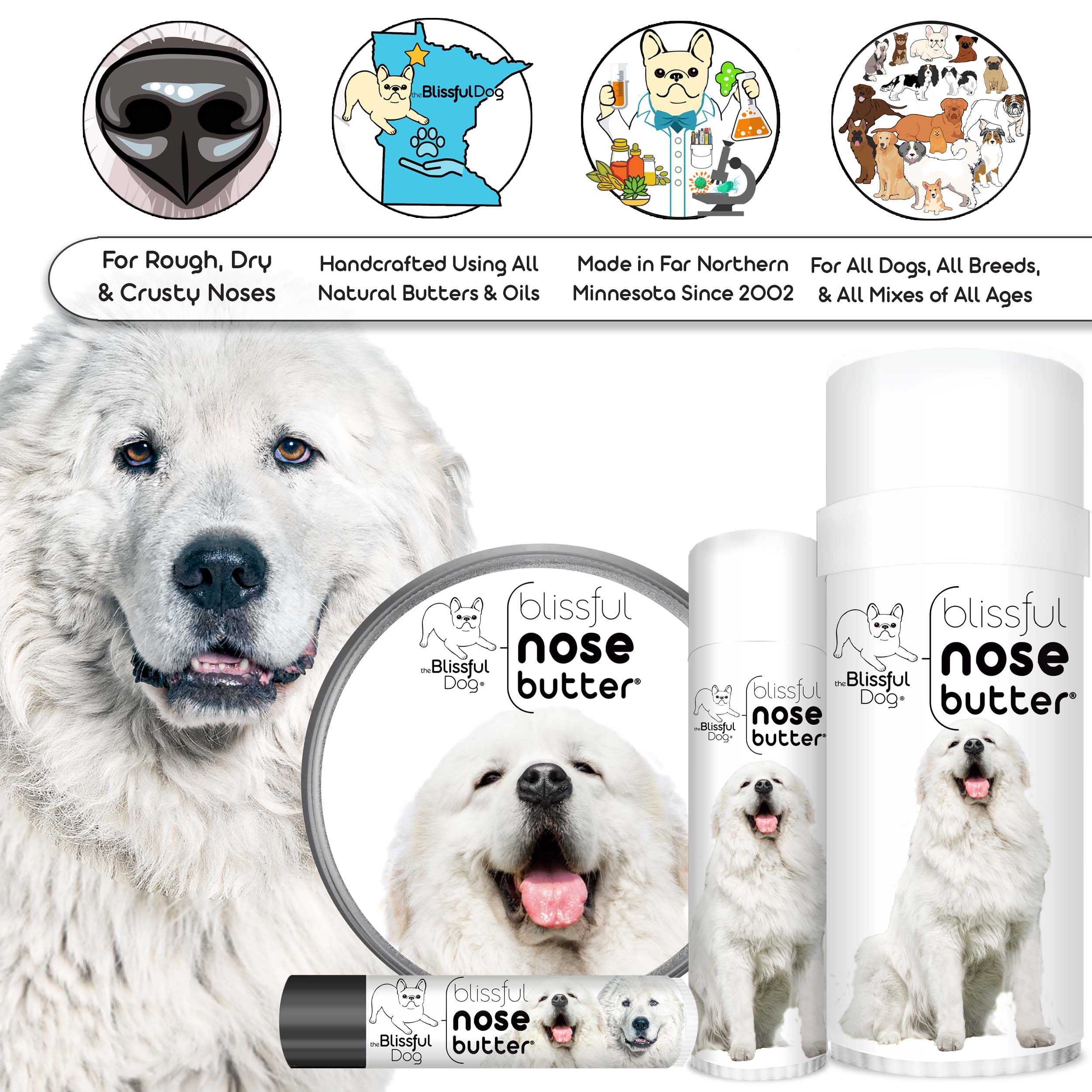 The Blissful Dog Great Pyrenees Unscented Nose Butter - Dog Nose Butter, 0.15 Ounce